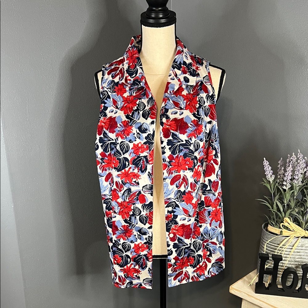 Talbots Red and Blue Floral Tank Top